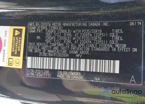 2015 Lexus Rx 450H z USA, uszkodzony, nr VIN 2T2BC1BA1FC002894